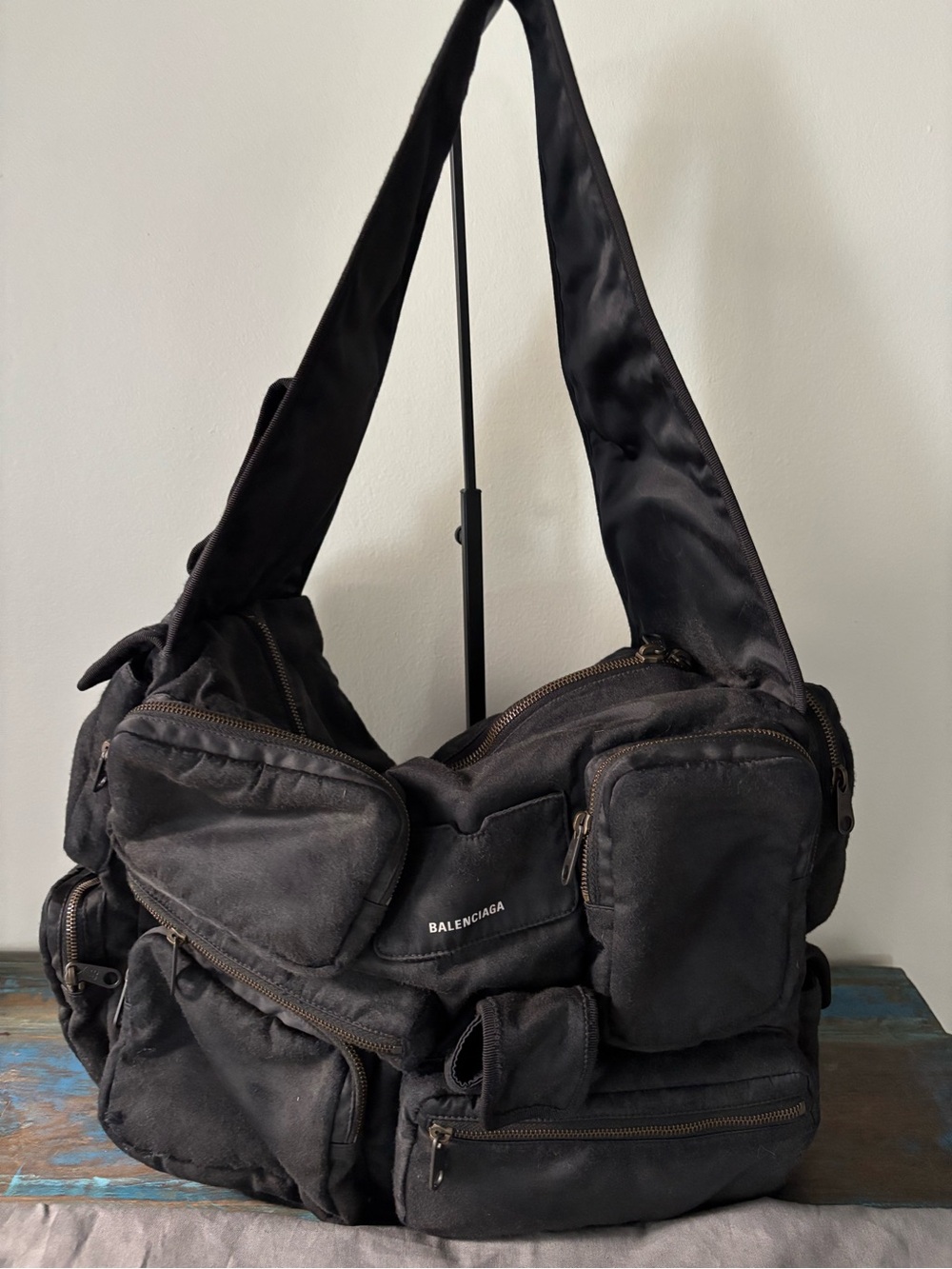 Balenciaga Black Multi-Pocket Nylon Messenger Bag